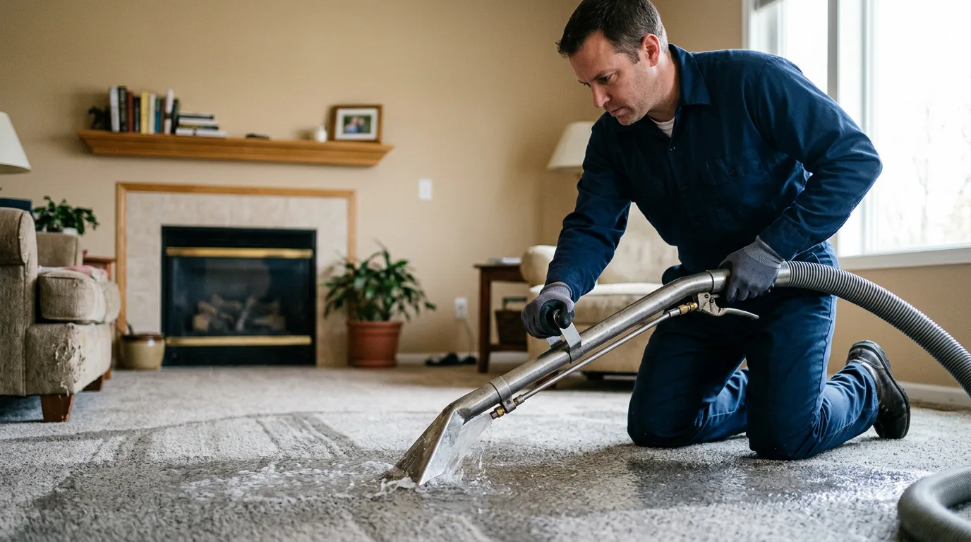 Water damage restoration technician working near Haworth, NJ